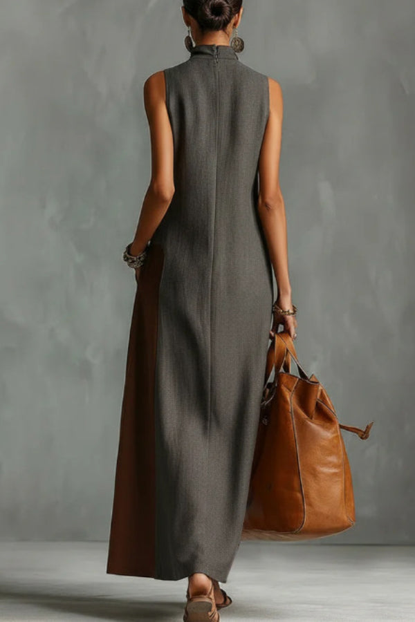 Anna-Berg | Stylish Color-Blocked High-Neck Sleeveless Casual Dress