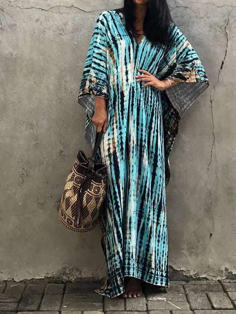 Anna-Berg | Sculpted Caftan Printed Flowing Relaxed Fit Summer Maxi Dress
