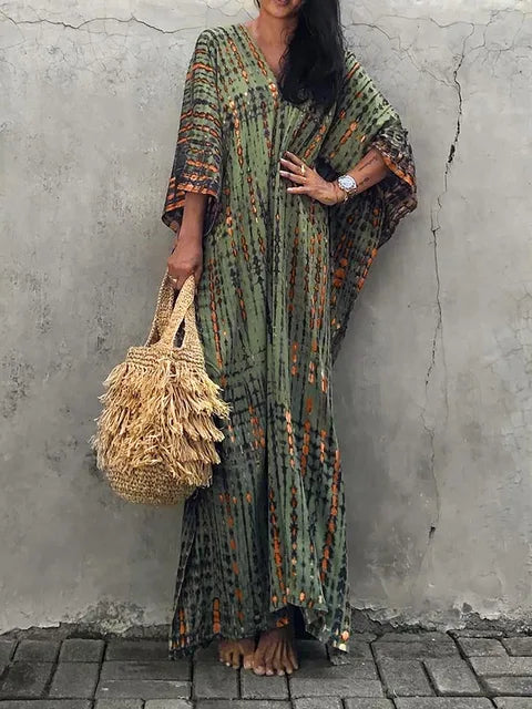 Anna-Berg | Sculpted Caftan Printed Flowing Relaxed Fit Summer Maxi Dress