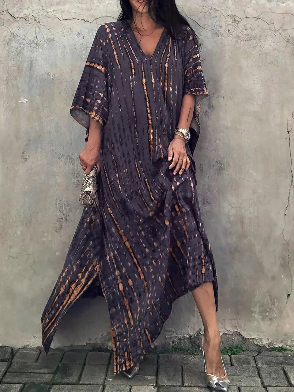 Anna-Berg | Sculpted Caftan Printed Flowing Relaxed Fit Summer Maxi Dress