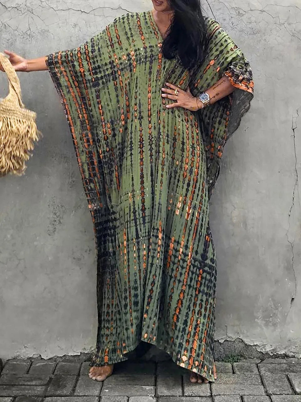 Anna-Berg | Sculpted Caftan Printed Flowing Relaxed Fit Summer Maxi Dress