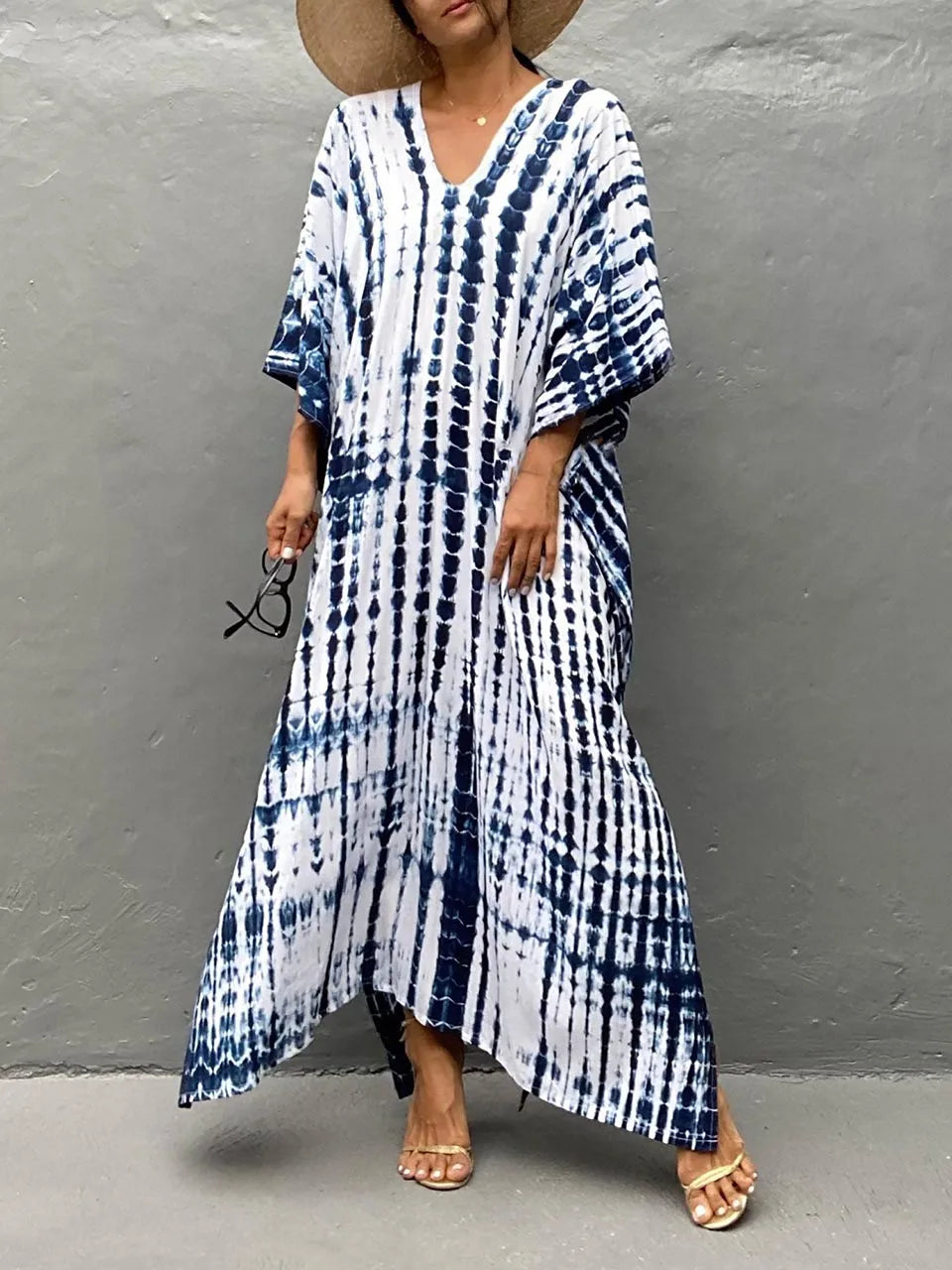 Anna-Berg | Sculpted Caftan Printed Flowing Relaxed Fit Summer Maxi Dress