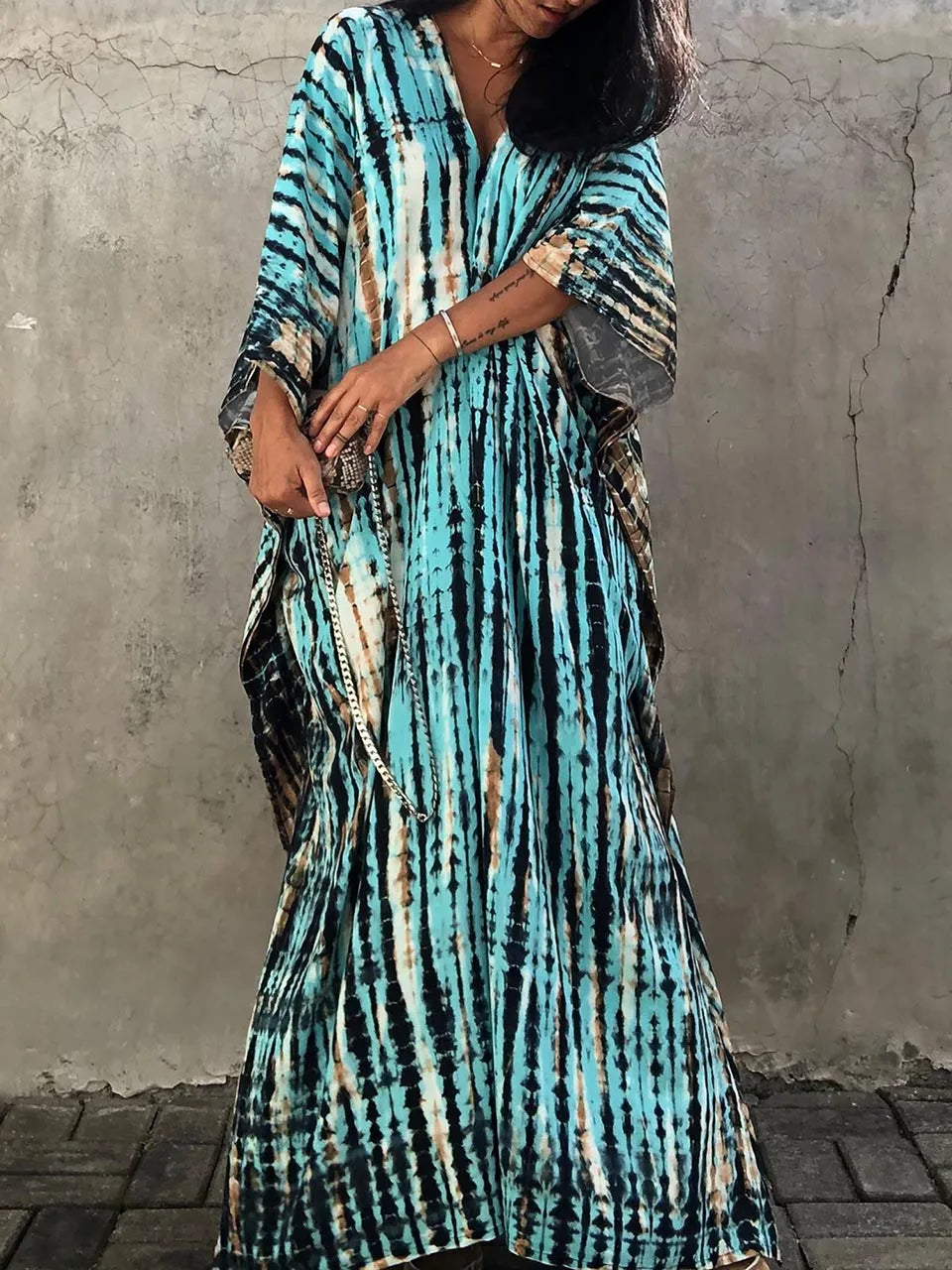 Anna-Berg | Sculpted Caftan Printed Flowing Relaxed Fit Summer Maxi Dress