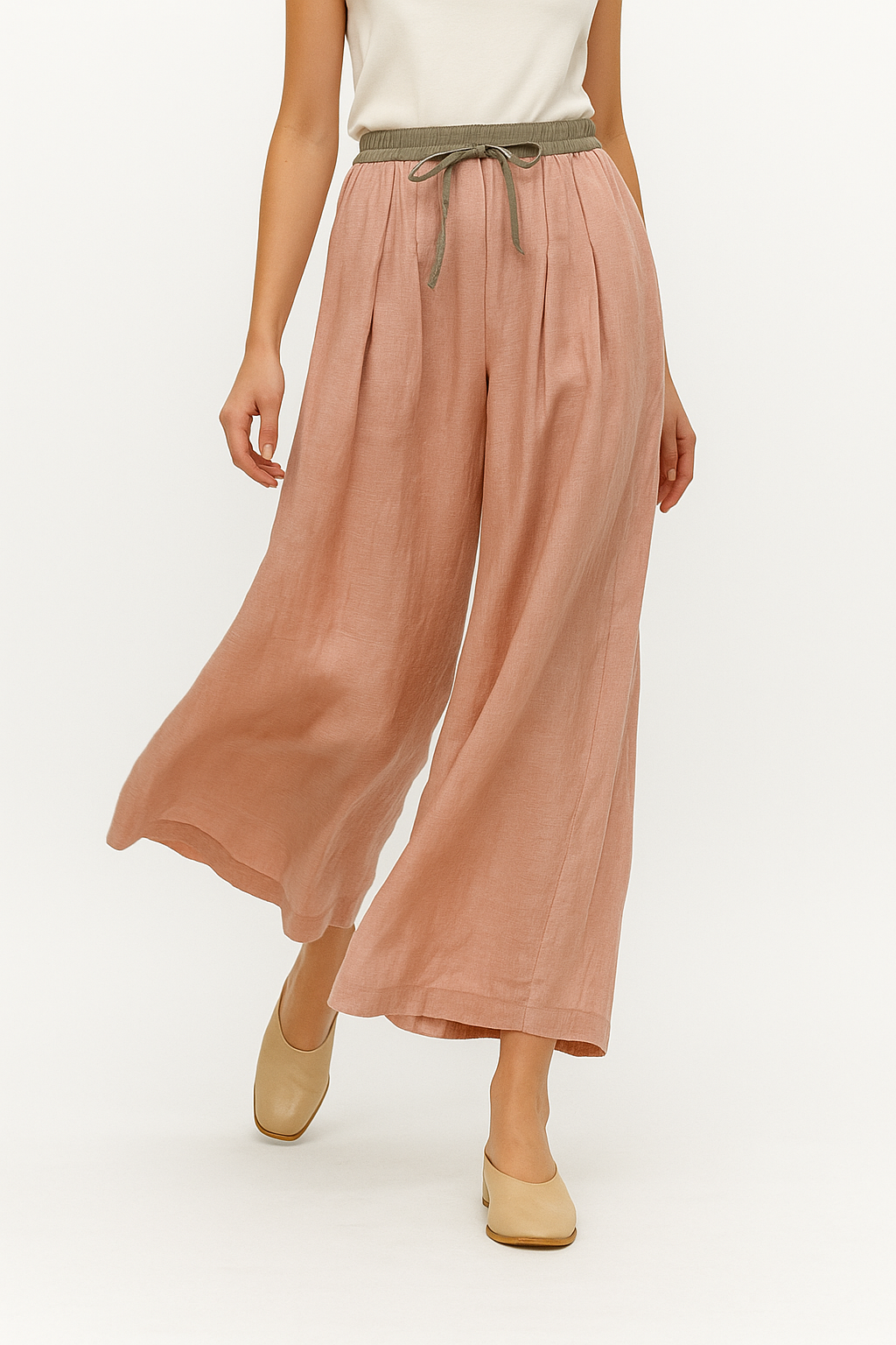 Anna-Berg | Stone High-Waist Wide-Leg Linen Trousers