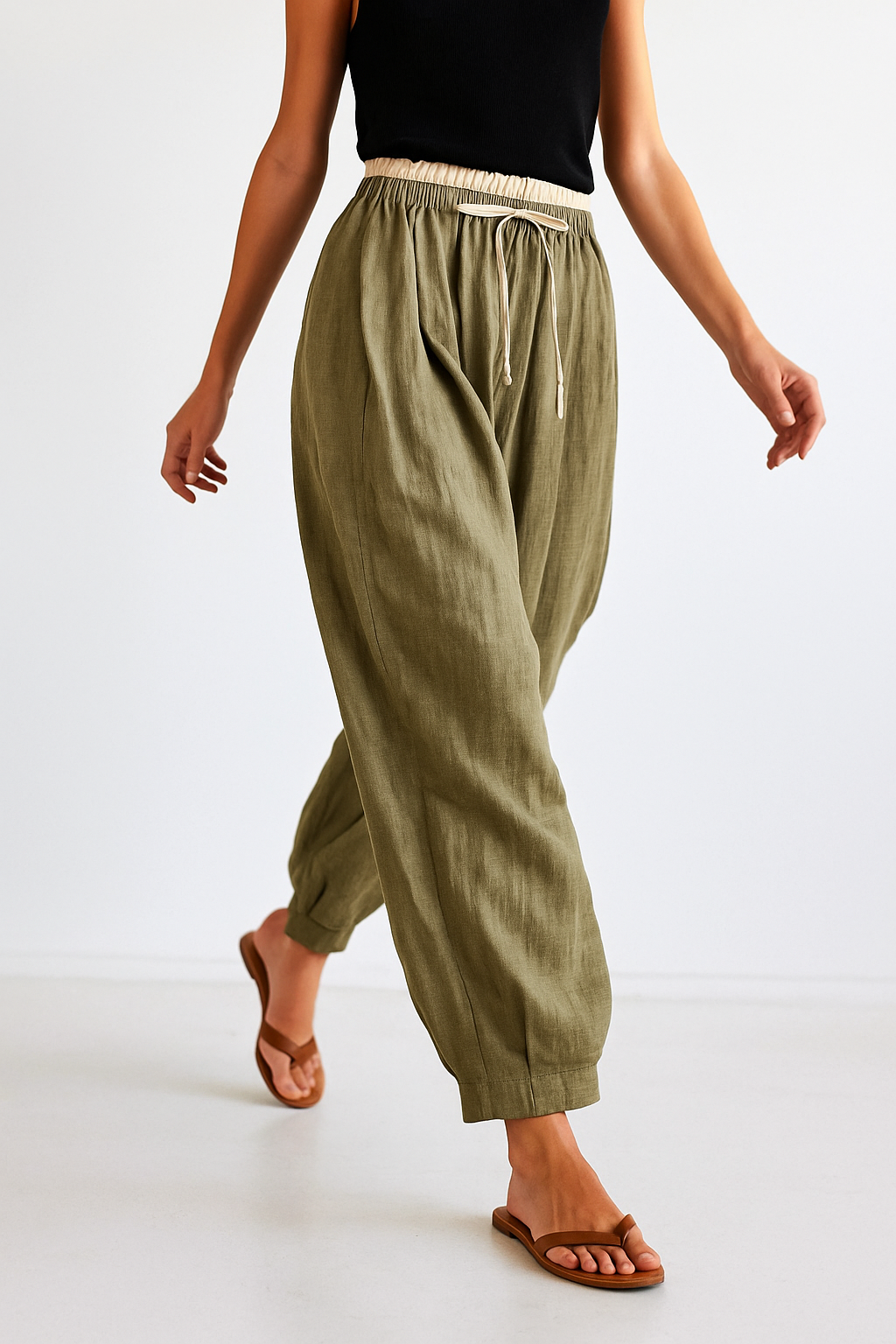 Anna-Berg | Stone High-Waist Wide-Leg Linen Trousers