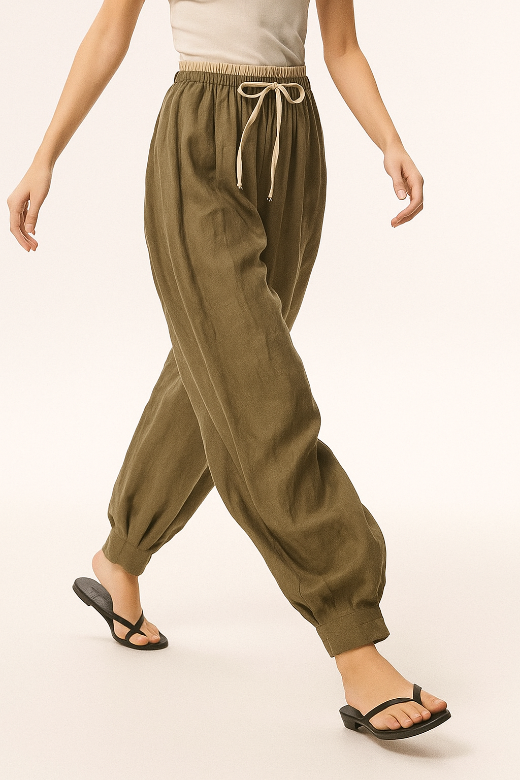 Anna-Berg | Stone High-Waist Wide-Leg Linen Trousers