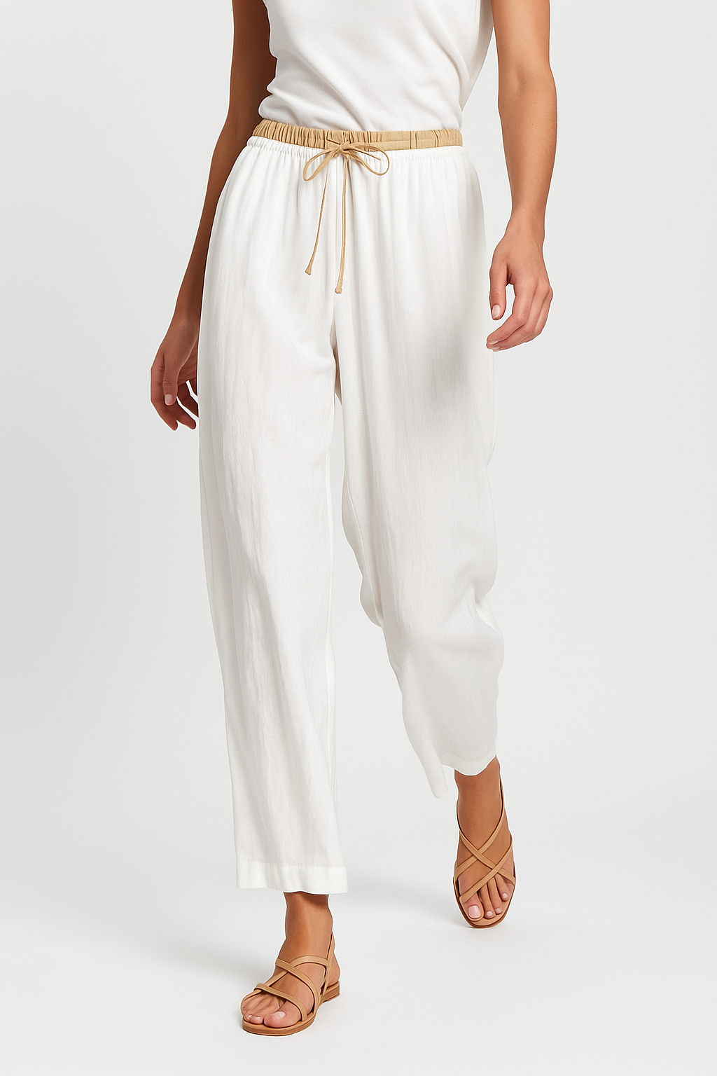 Anna-Berg | Stone High-Waist Wide-Leg Linen Trousers
