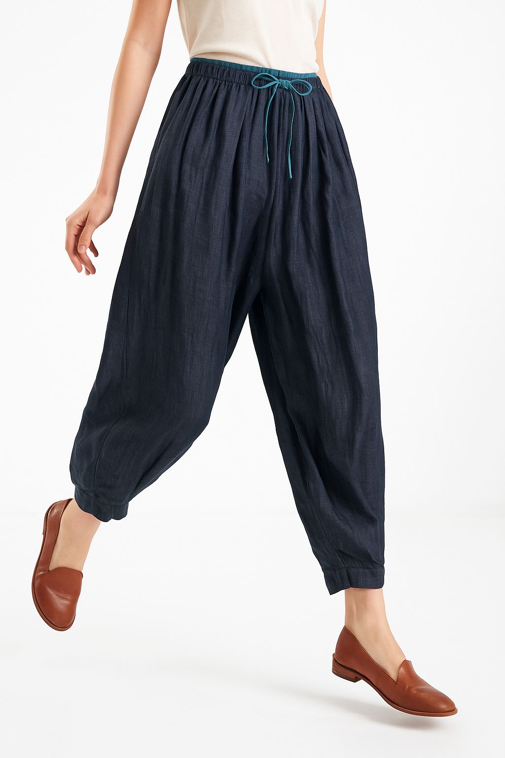 Anna-Berg | Stone High-Waist Wide-Leg Linen Trousers