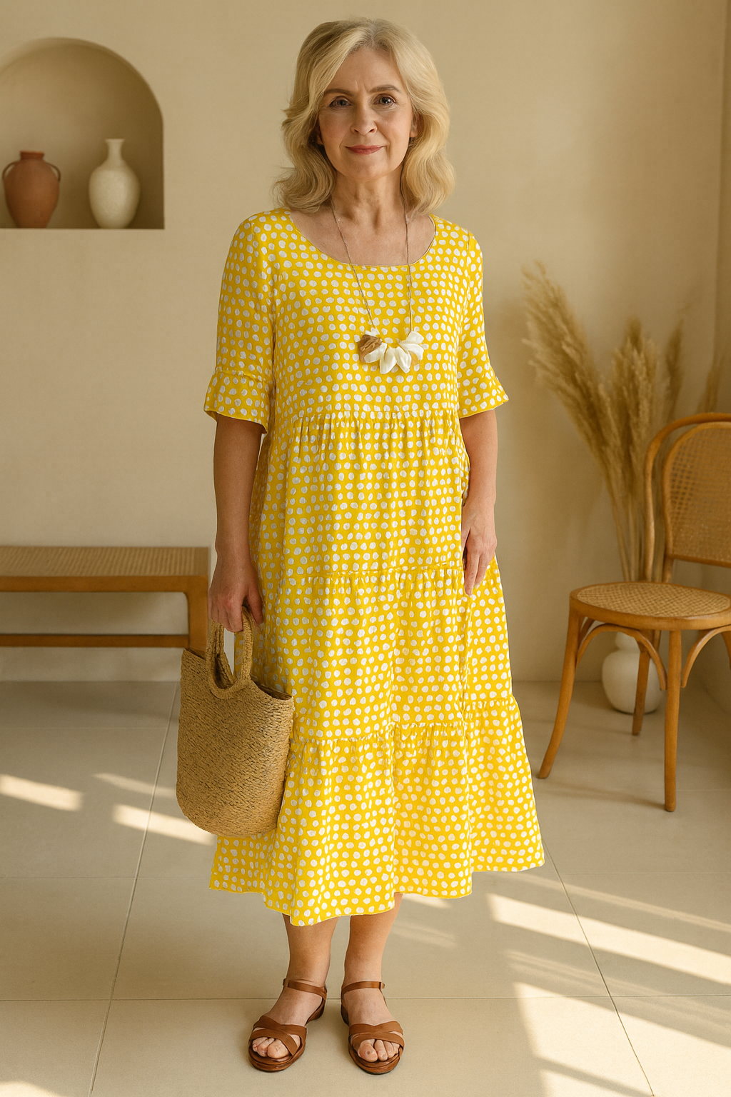 Anna-Berg | Graceful Short Sleeve Midi Dress in a Flattering Cut