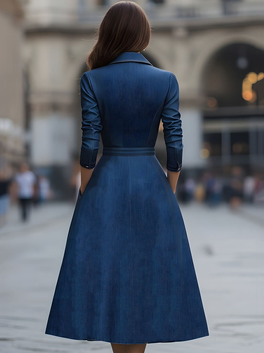 Anna-Berg | Elegant Zippered Belted Denim Midi Dress