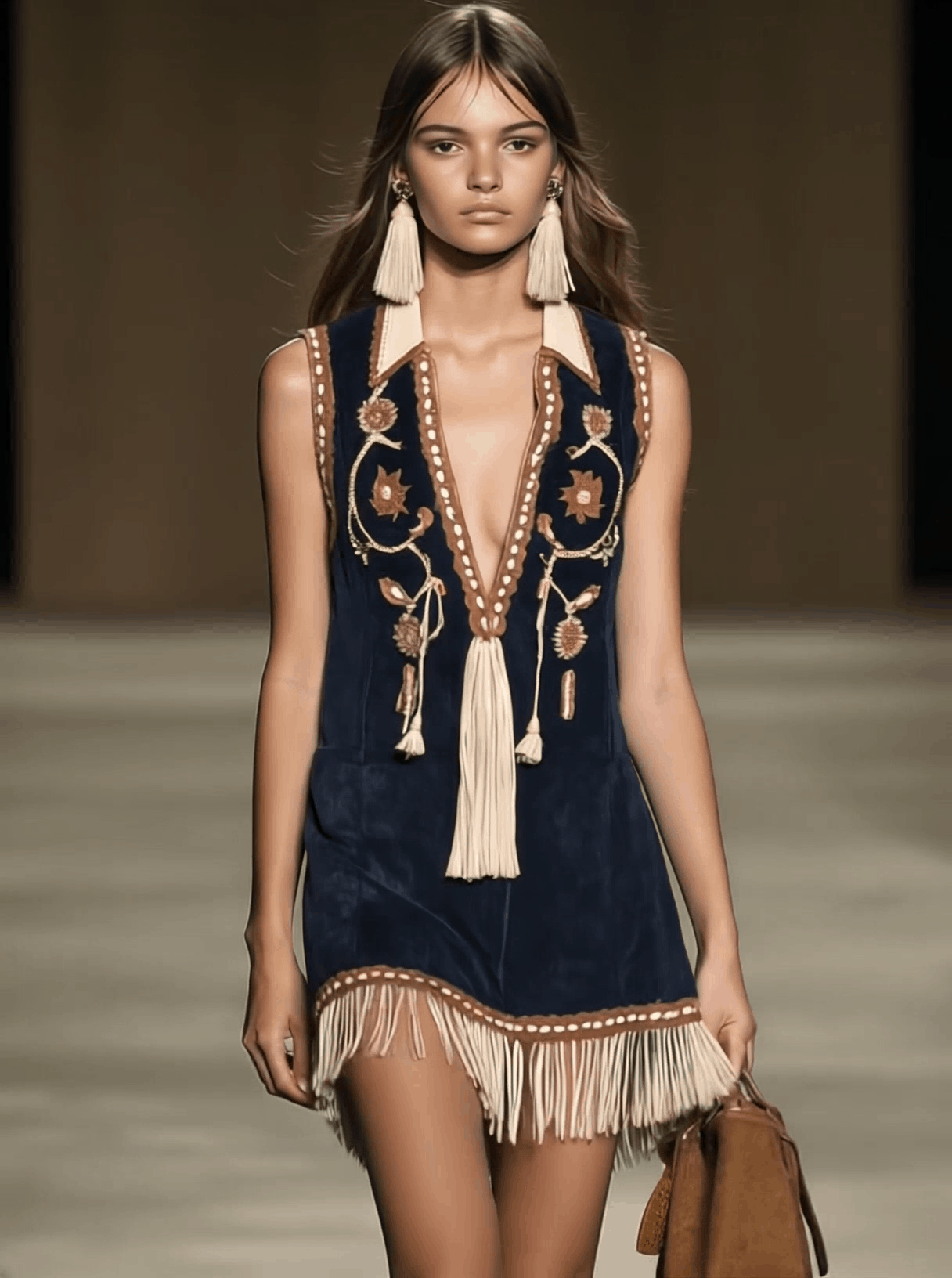 Anna-Berg | Red Faux Suede Tassel Western Dress