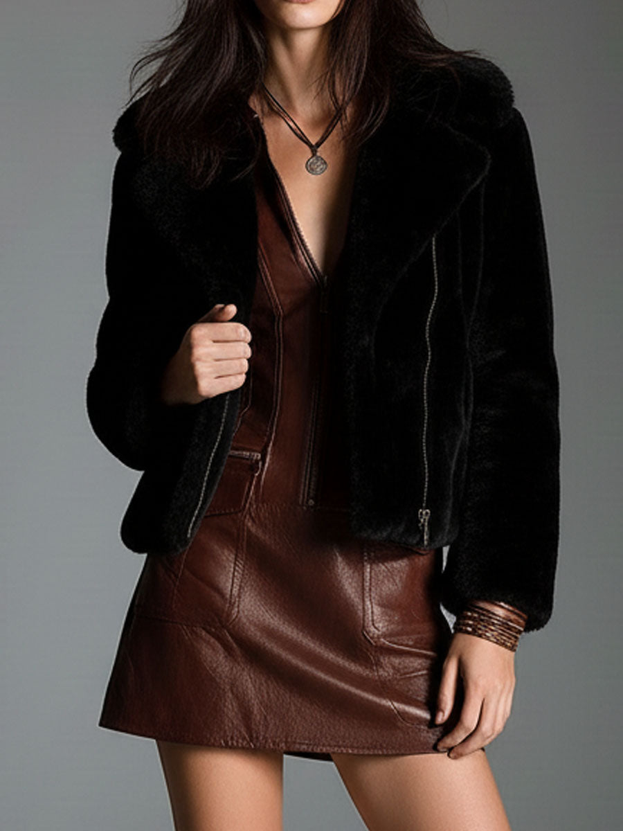 Anna-Berg | Brown Eco Leather Zip-Front Dress
