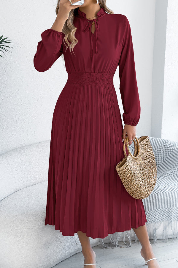 Anna-Berg | Solid Color Long-Sleeved Fitted Waist Dress