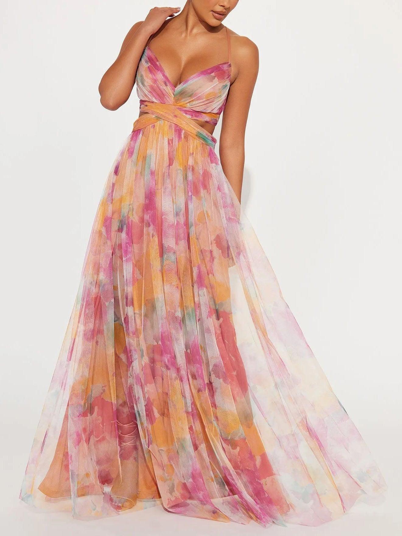 Anna-Berg | Feminine Painted Floral Print Maxi Dress