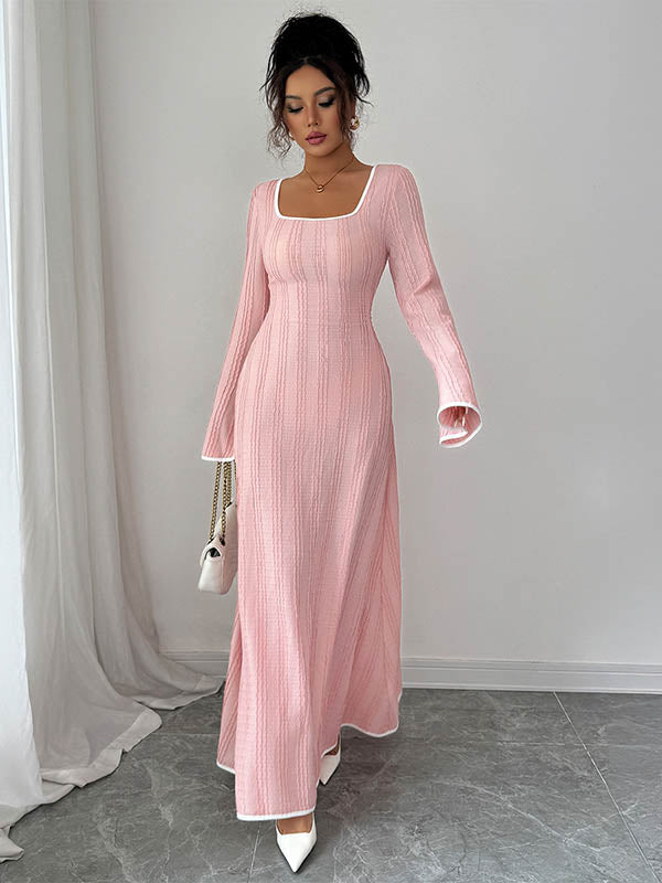Anna-Berg | A-Line Bodycon Ribbed Knit Split-Joint Dress