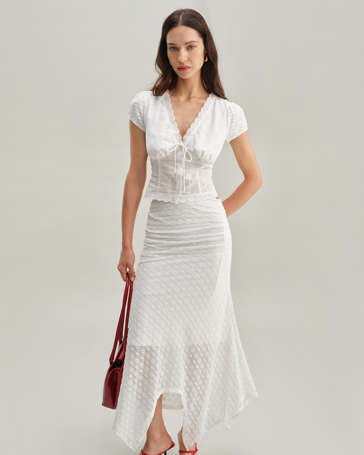 Anna-Berg | White Jacquard Midi Skirt