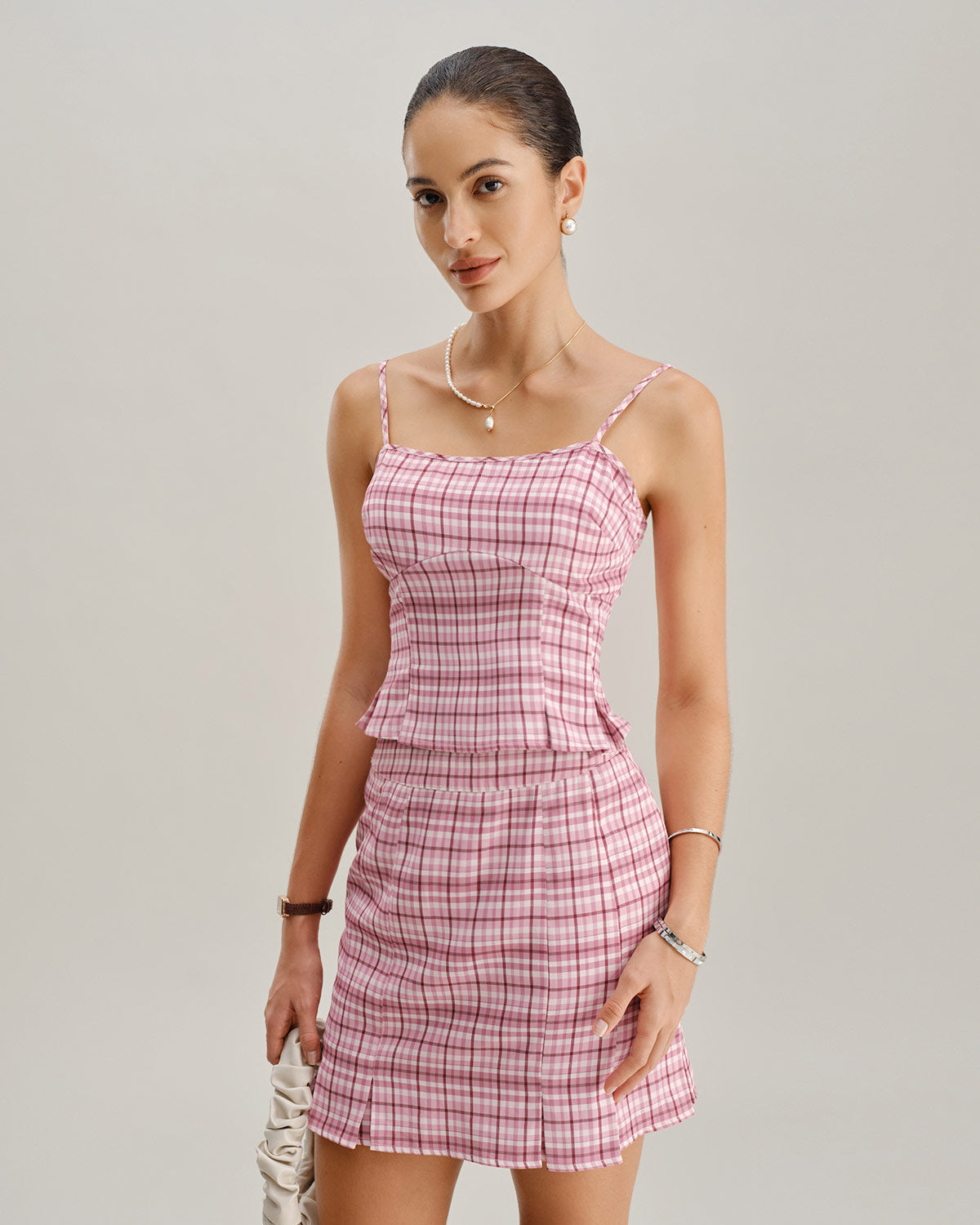 Anna-Berg | Pink Plaid Mini Skirt for Women