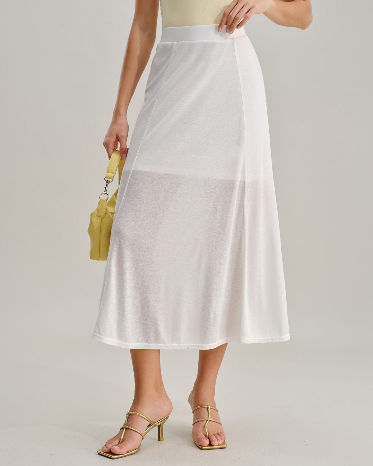 Anna-Berg | White Elastic Waist Midi Skirt