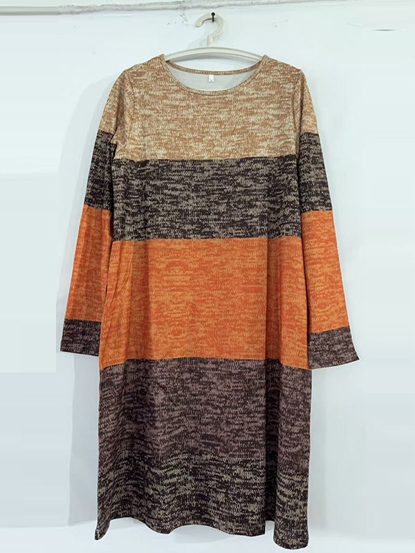 Anna-Berg | Long Sleeves Loose Contrast Color Dress