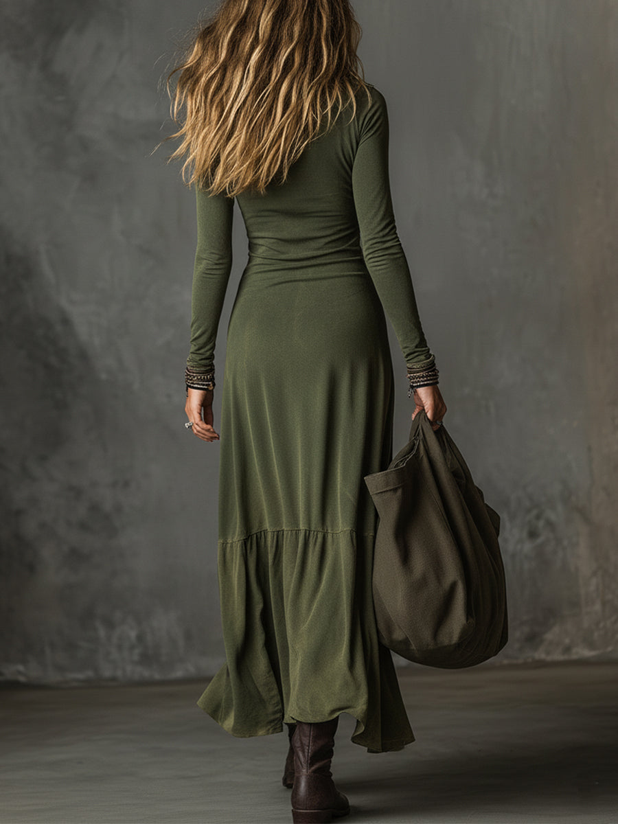 Anna-Berg | Bohemian Washed Cotton Half-Zip Hem Dress