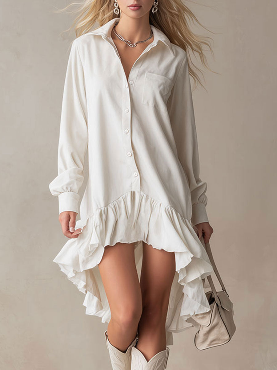 Anna-Berg | White Denim Ruffle Evening Dress