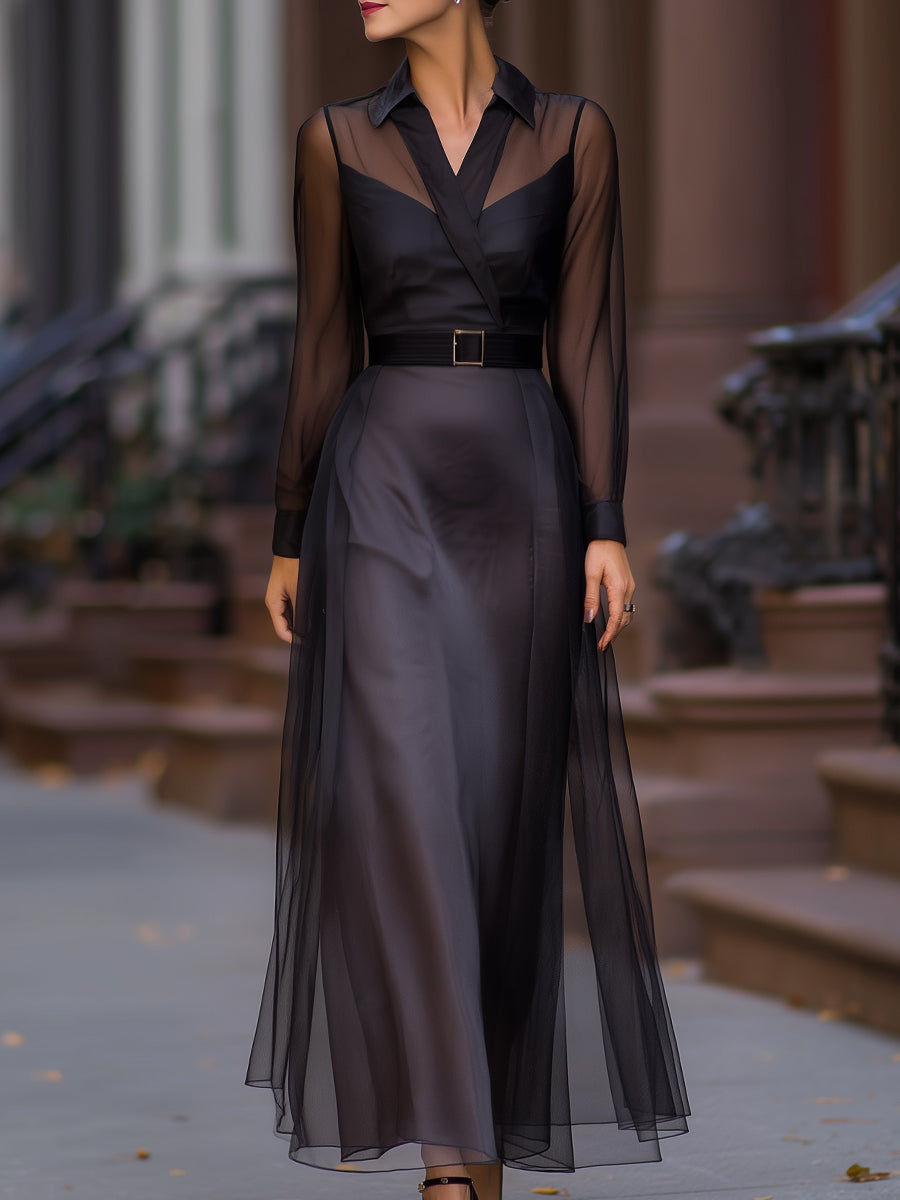 Anna-Berg | Sheer Mesh Overlay Shirt Dress