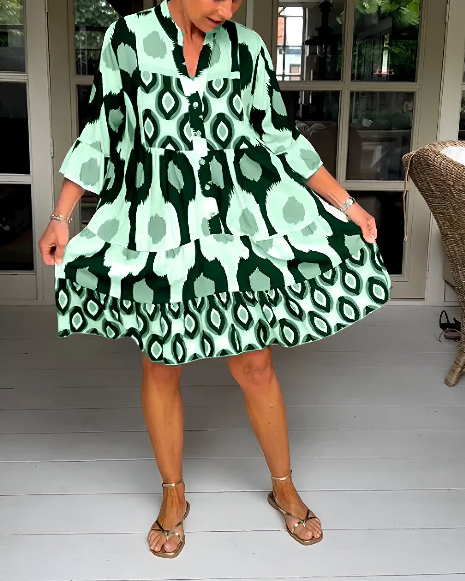 Anna-Berg | Effortless Geometric Tiered Midi Dress For Bold Boho Style