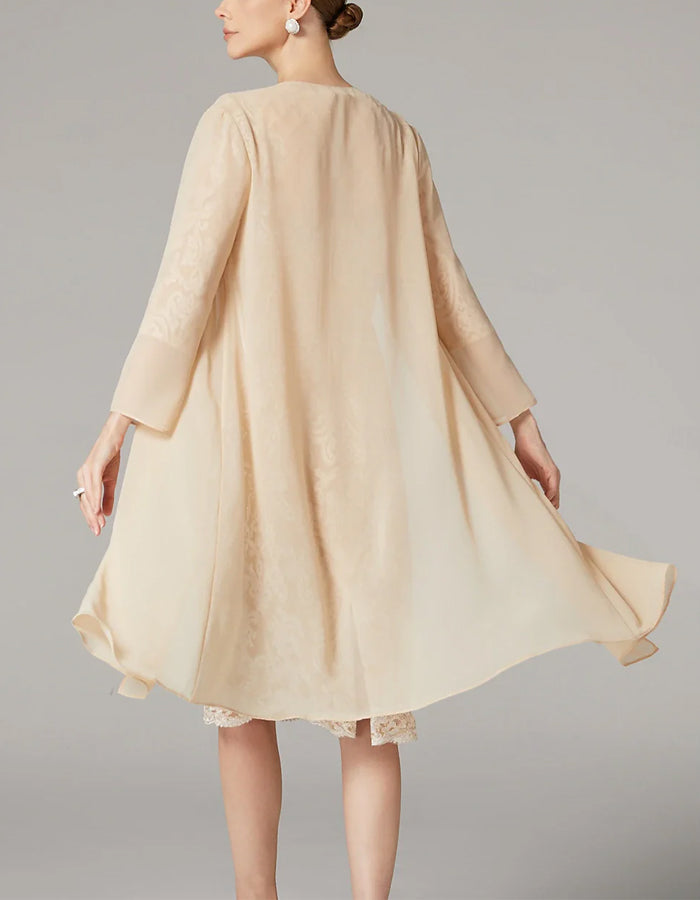 Anna-Berg | Apricot Chiffon Bodycon Embroidered Long Dress