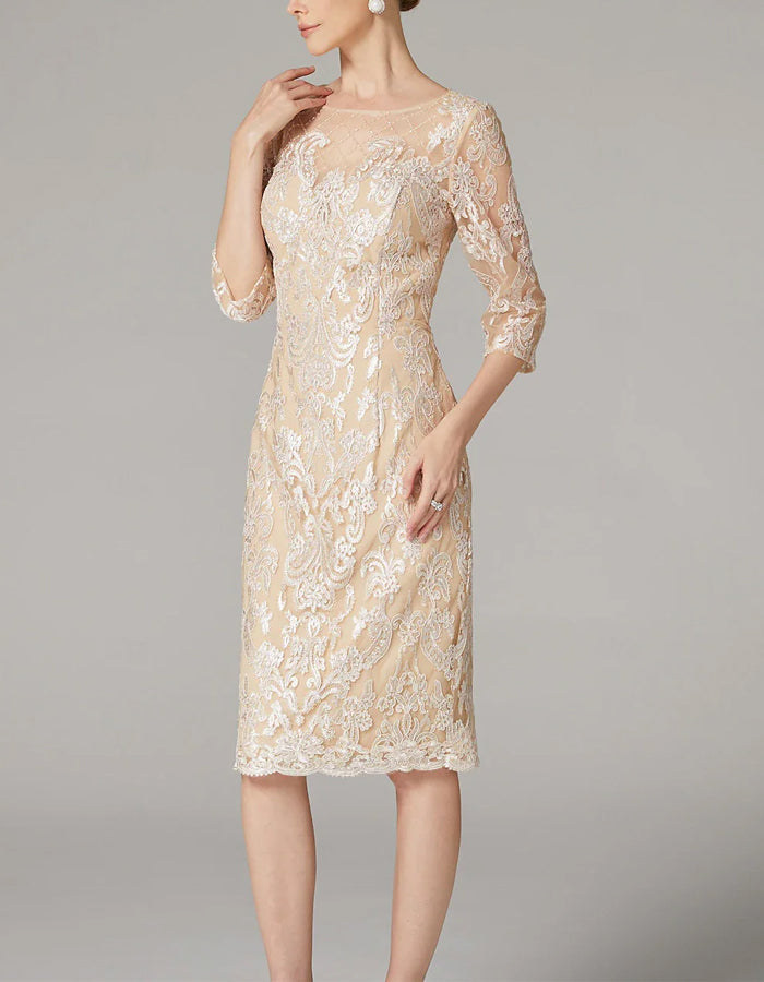 Anna-Berg | Apricot Chiffon Bodycon Embroidered Long Dress