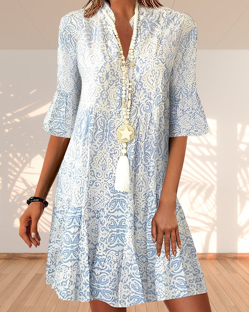 Anna-Berg | Boho Printed Mini Dress With V-Neck for Every Occasion
