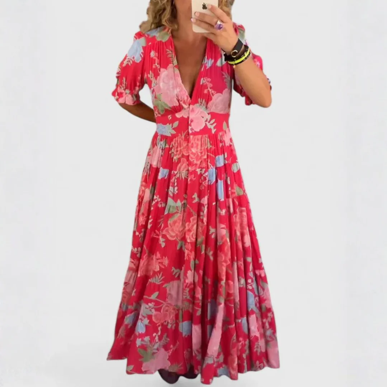 Anna-Berg | Elegant Floral V-neck Dress for Effortless Elegance