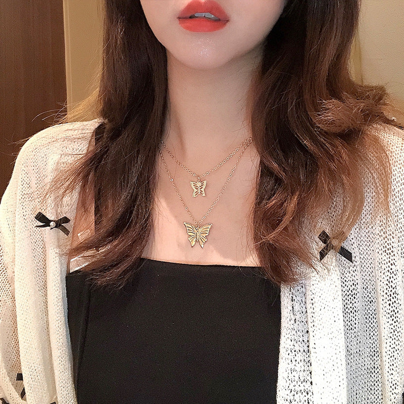 Gold-plated double layer butterfly pendant