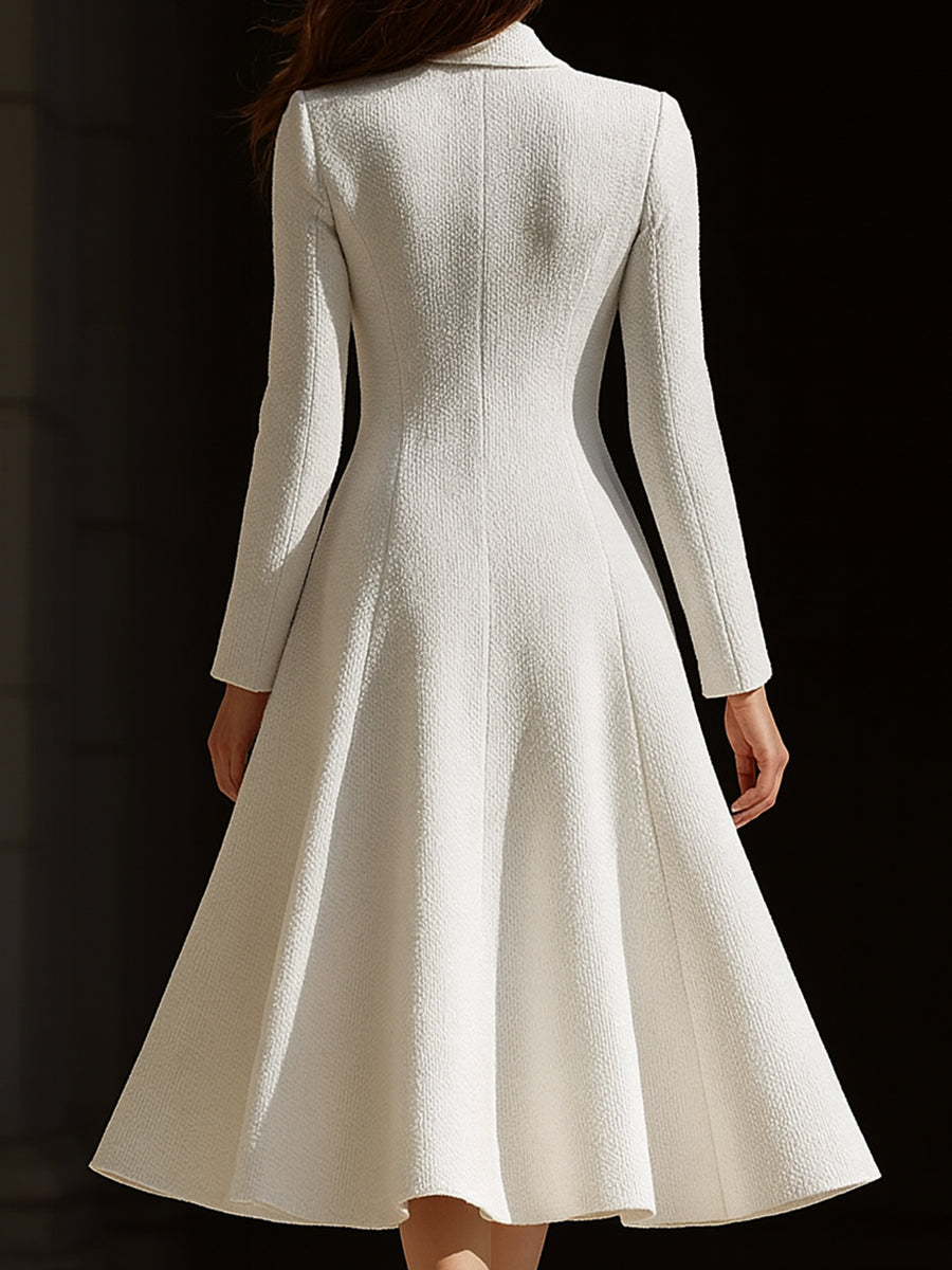 Anna-Berg | Ivory Tweed Tailored Lapel Midi Dress