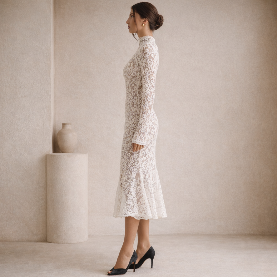 Anna-Berg | Ivory Lace High Neck Dress