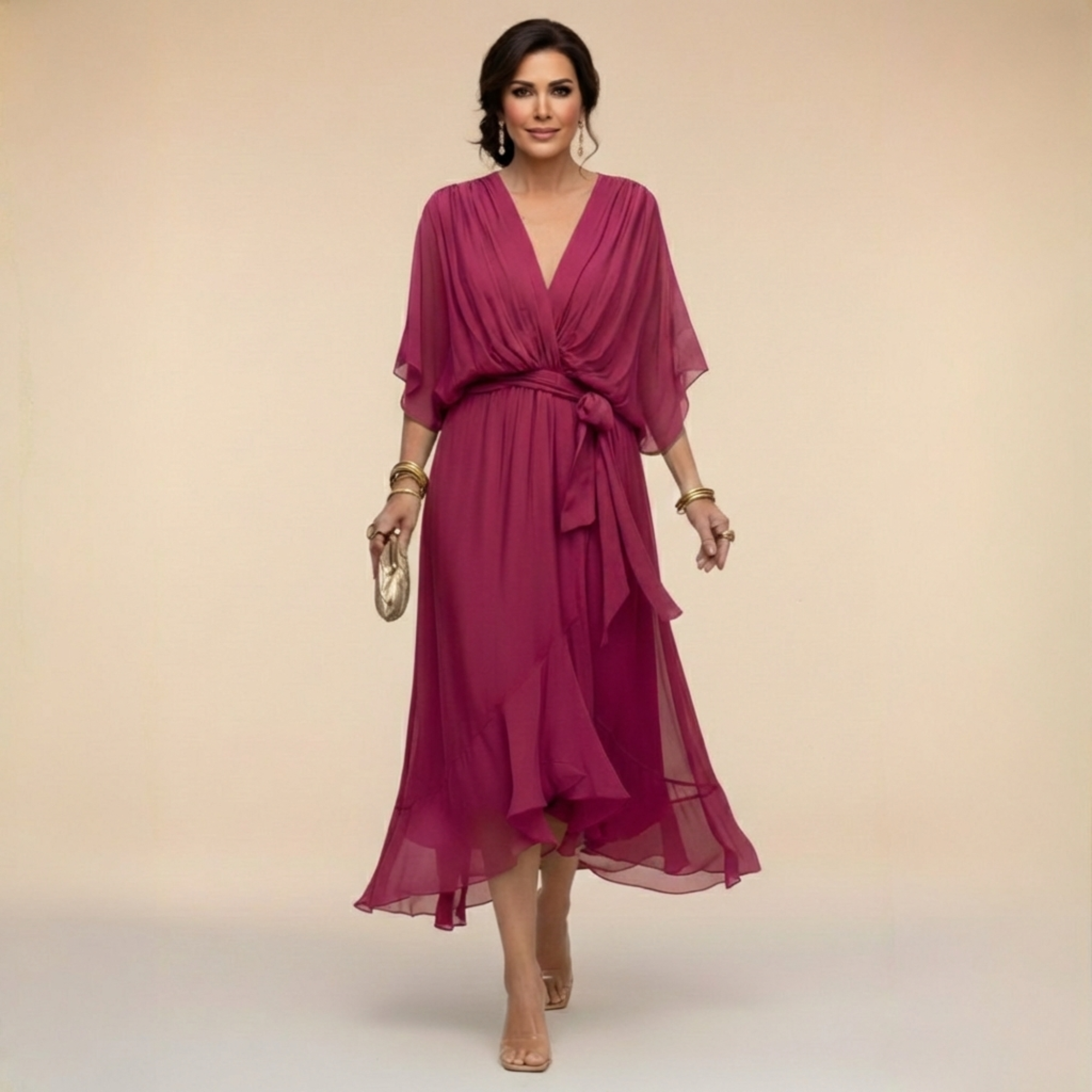 Anna-Berg | Modern Monica - Chiffon Dress With V-Neck