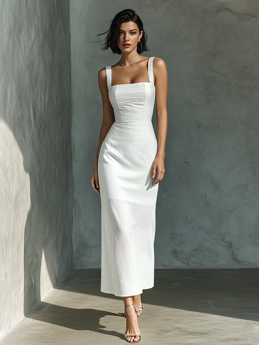 Anna-Berg | White Cotton And Linen Blend Dress