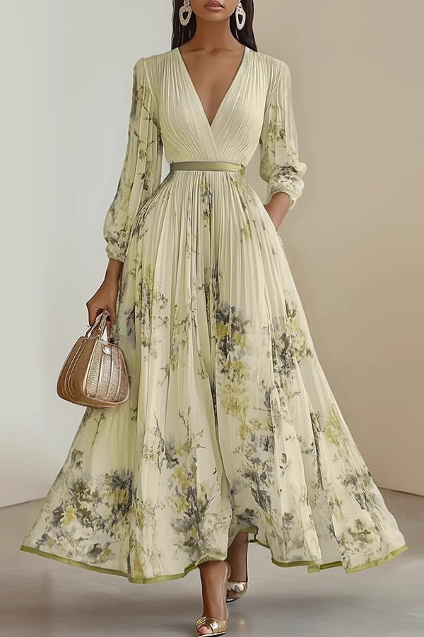 Anna-Berg | Unique Printed V-Neck Long Sleeve Dress