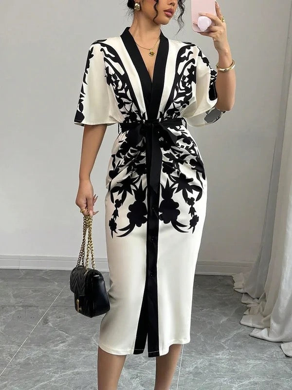 Anna-Berg | Half Sleeves Flower Print Printed Dress