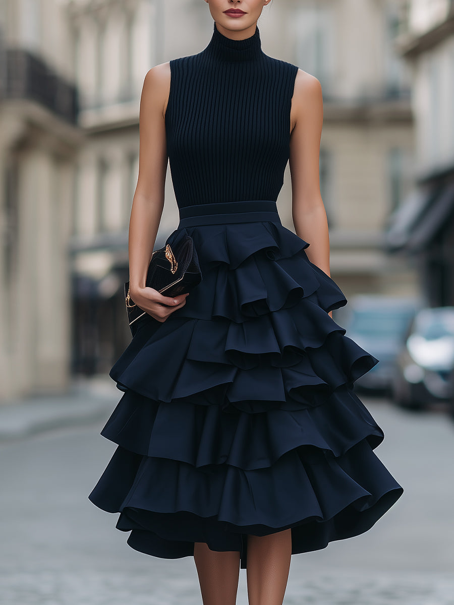 Anna-Berg | Sleeveless High Neck Tiered Ruffle Dress