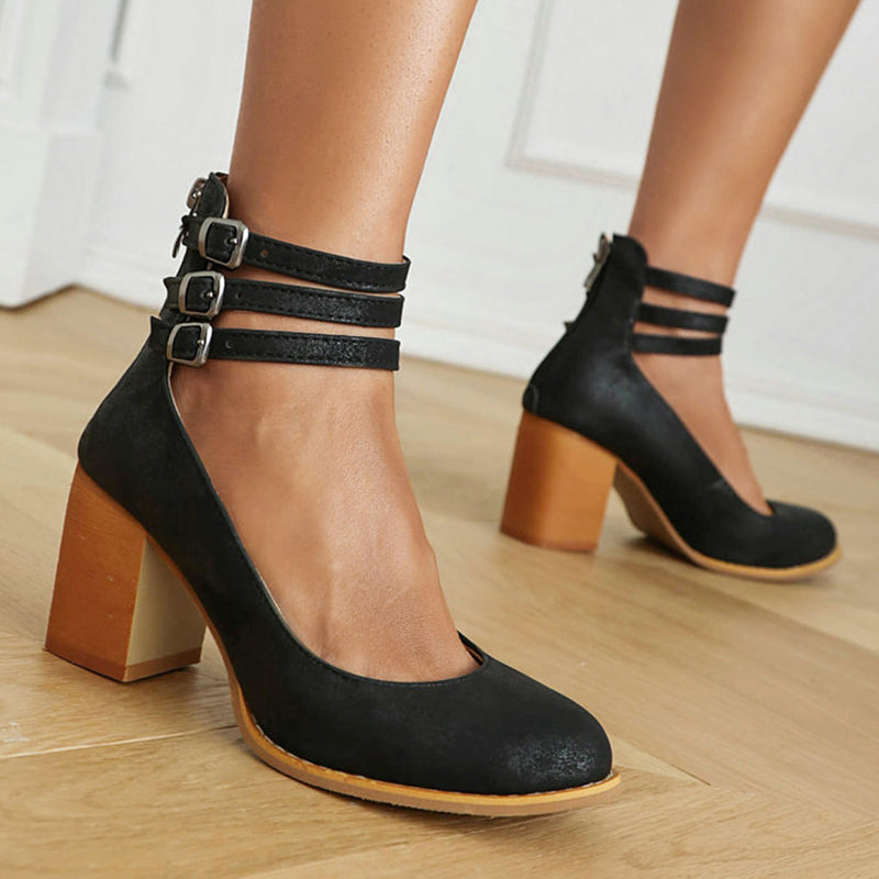 Anna-Berg | Sophisticated Smooth Sandals With Ankle Strap And Thick Heel
