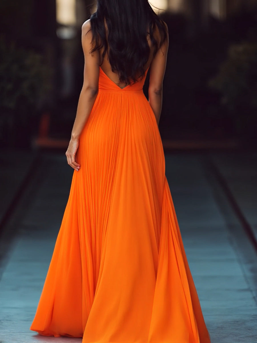 Anna-Berg | V-Neck Halter Pleat Dress