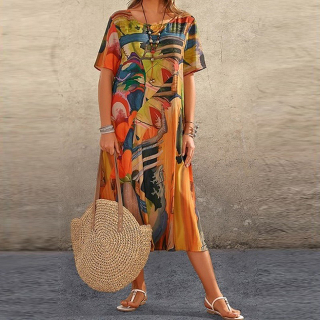 Anna-Berg | Chic Dina Elegant Abstract Harmony Midi Dress