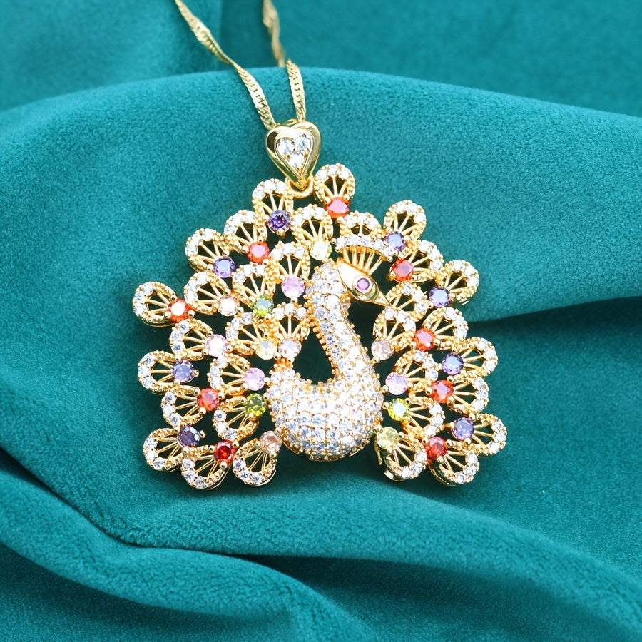 Luxurious Peacock-Inspired PeaRooster Hanging Necklace
