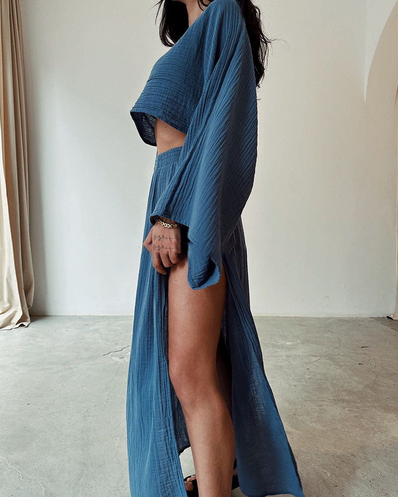 Anna-Berg | Stylish Polyester and Linen Split Two-Piece Set