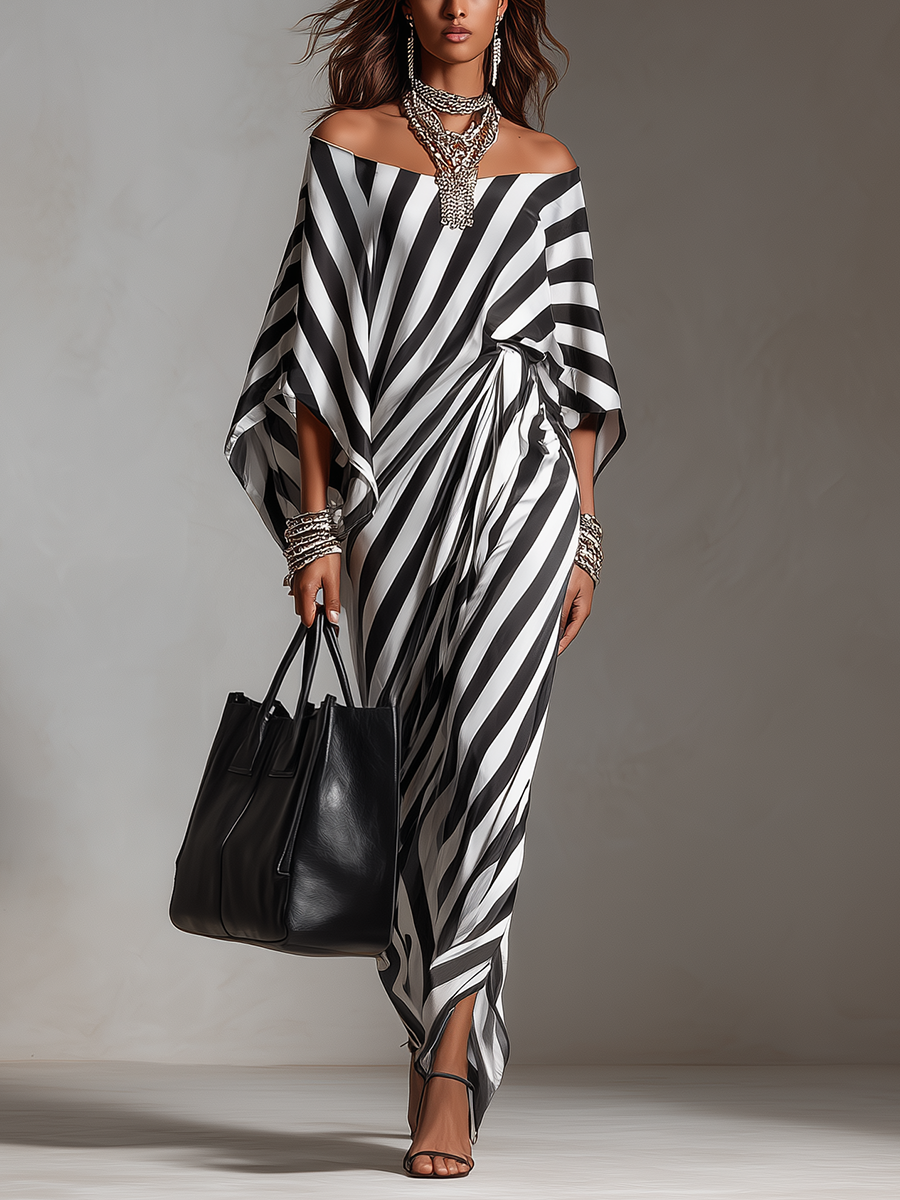 Anna-Berg | Statement Monochrome Stripe Asymmetric Dress