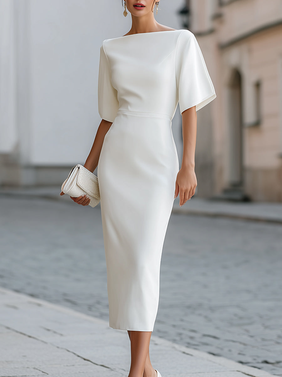 Anna-Berg | Boat Neck Short Sleeve Tailored Dress