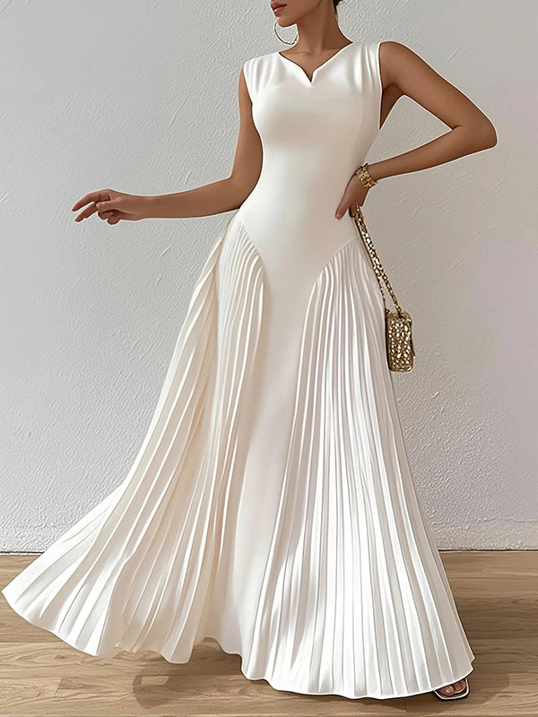 Anna-Berg | A-Line Loose Pleated Solid Color Dress