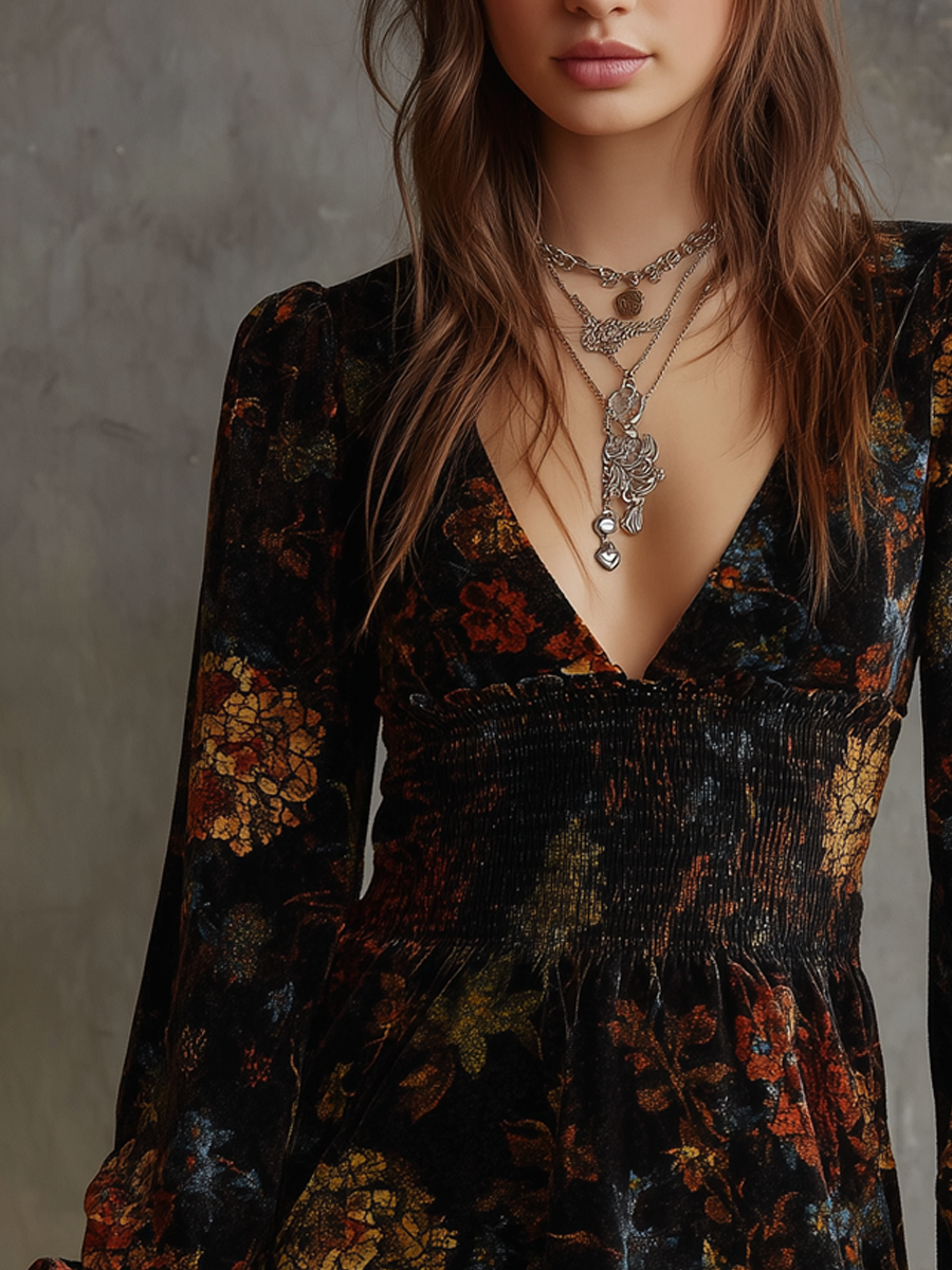 Anna-Berg | Retro Floral Print Pleated Waist Dress