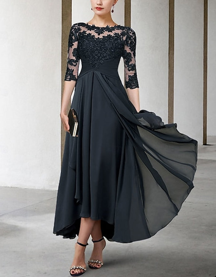 Anna-Berg | Chiffon A-Line Three-Quarter Sleeve Dress