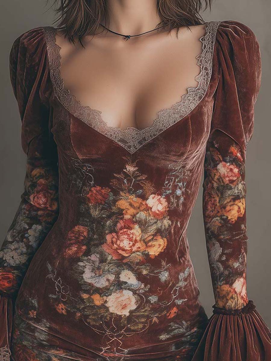 Anna-Berg | Vintage Floral Velvet Lace Dress